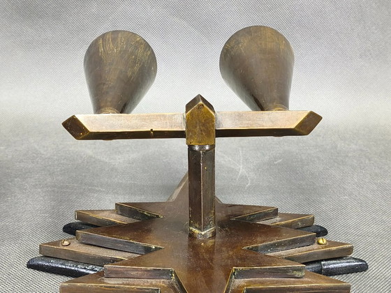 Image 1 of Pair of Czech Cubist Brass Wall Lights, Czechoslovakia, 1920s