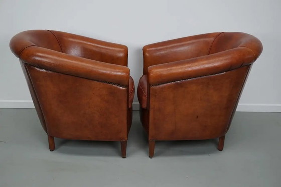 Image 1 of Vintage Nederlandse cognackleurige leren clubfauteuil, set van 2