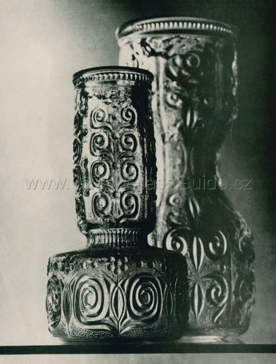 Image 1 of Vintage Mid-century Clear Pressed Glass Vase by Adolf Matura / Rosice / Czech Republic / 1973