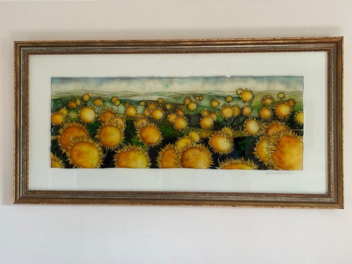 Einzigartige Glasmalerei Cruciani: Sonnenblumen 160x80