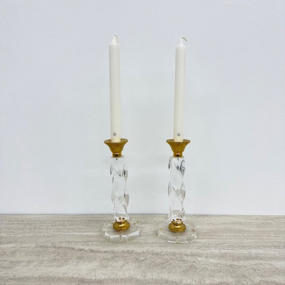 Image 1 of Set of 2 lucite twisted candle sticks, 1970’s