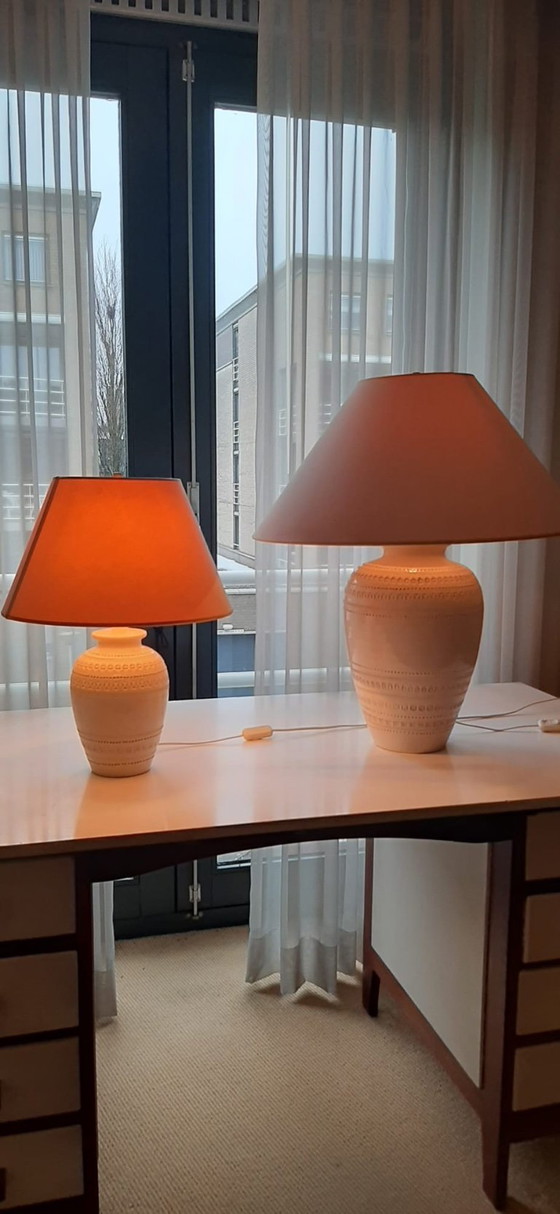 Image 1 of Lampe de table Bitossi Aldo Londi en céramique blanche sculptée, Italie, années 1970