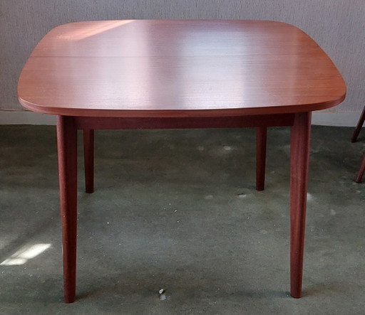 Vintage (Mid-Century/1960s) Extendable Dining Table with Chairs – eettafels, Textile, Wood (photo 2 of 6)