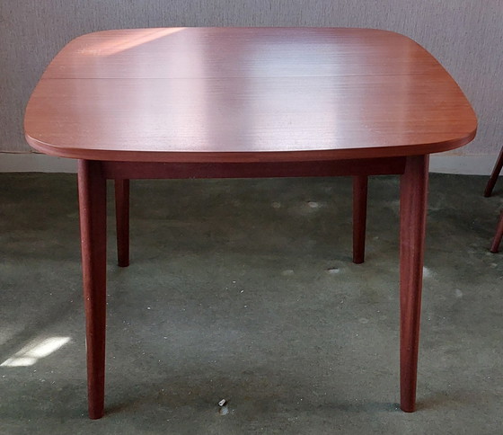 Vintage (Mid-Century/1960s) Extendable Dining Table with Chairs – Textile, Wood (photo 2 of 6)
