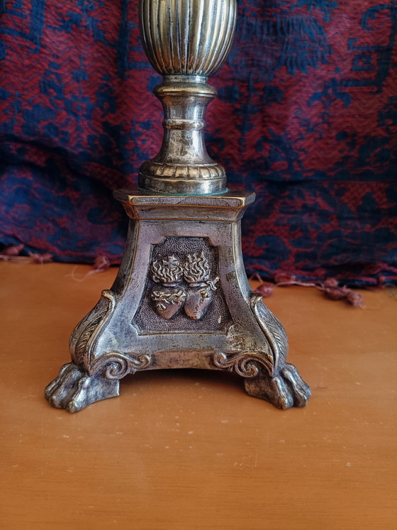 Image 1 of Candelabro de latón plateado, Francia, mediados del siglo XIX.