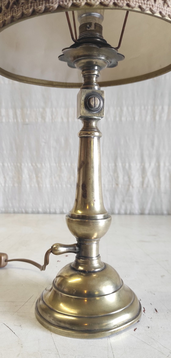 Image 1 of Table lamp in gilded brass and linen - mid-20th century