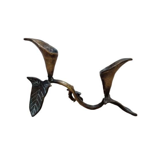 Image 1 of Vintage Bronze Flower And Leaf Candlestick 1960s