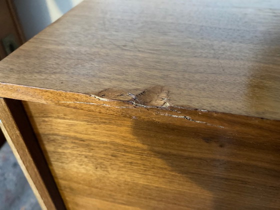 Image 1 of Chariot de couture vintage - table de couture - meuble de couture - plaqué teck - sur roulettes