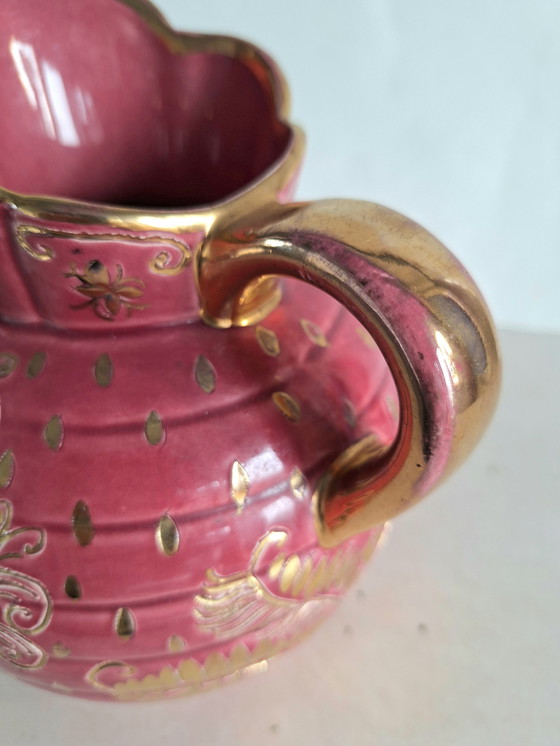 Image 1 of Brocca in ceramica d'epoca Jemappes Faïencerie Belgio con favolosi animali e motivi floreali.