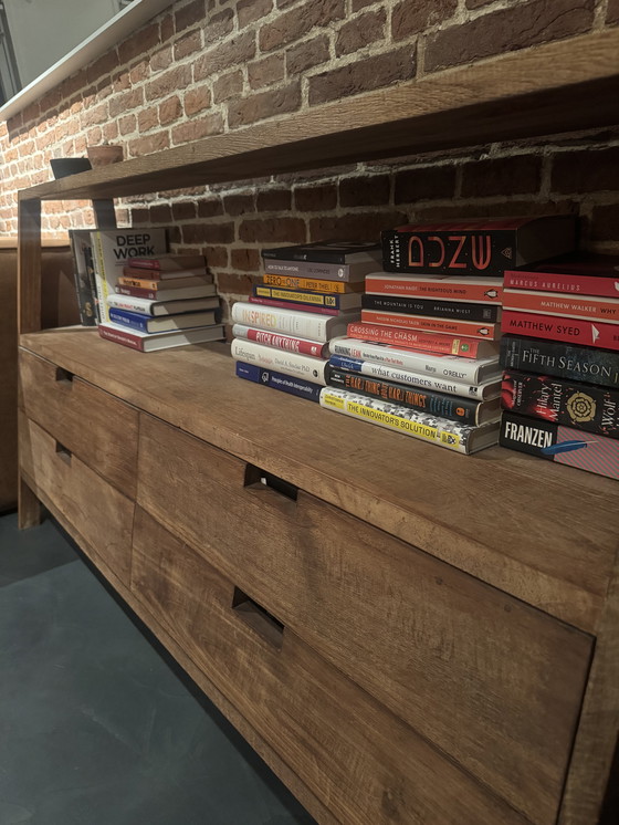 Image 1 of LOMBOK Sumatra brede boekenkastladder, gerecycled teakhout, bruin, 150 x 38 x 85 cm