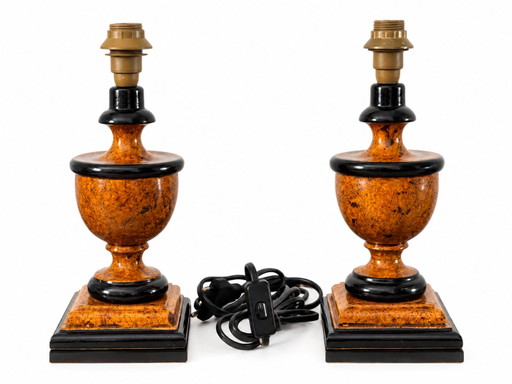 Paar Vintage Italienische Tischlampen – Wurzelholz-Effekt – Made in Italy