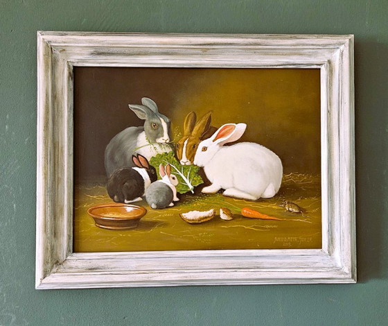 Image 1 of Jan van der Meer (1942-2024) Cinq lapins avec une feuille de chou