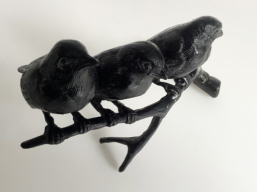 Sculpture Sparrows On Branch Bronze