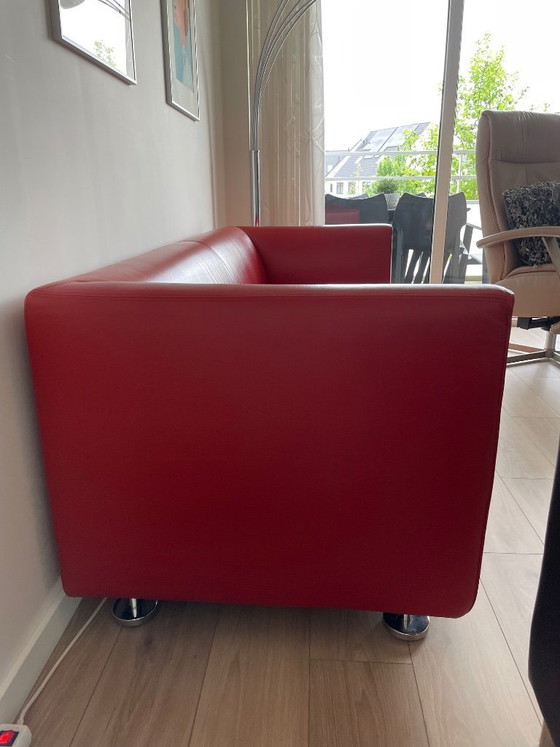 Image 1 of Design rode leren bank GELDERLAND 4800 designer Henk Vos