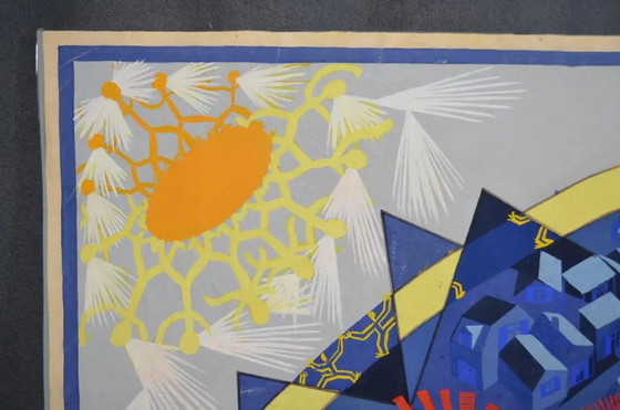 Jean Deldevez, "Il Villaggio Immaginato" Gouache, Firmata in Basso a Destra. – Dipinti e disegni (photo 4 of 10)