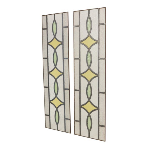 Art Deco Glasraam Glas in Lood Geometrisch 85x24cm – decoratieve objecten, Vintage (photo 2 of 18)