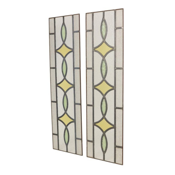 Art Deco Glasraam Glas in Lood Geometrisch 85x24cm – Decoratieve objecten, Vintage (photo 2 of 18)