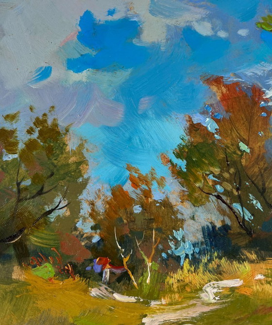 Image 1 of Original Oil Painting Summer Nature Landscape House on the hill
