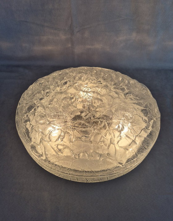 Image 1 of Lámpara de techo o pared empotrada Doria Leuchten Ice/Bubble Glass Ø38cm Cromada Estilo Space Age años 60/70 3xE27 Vintage