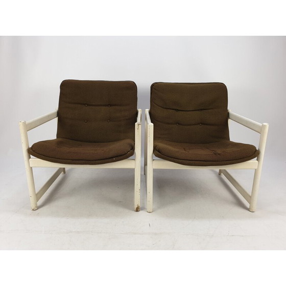 Image 1 of Pair of vintage armchairs in brown fabric for Artifort, 1960