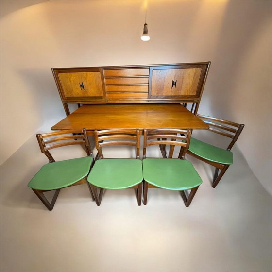 Image 1 of Mid Century Vintage Teak Dining Room Set by Elliotts of Newbury Circa 1960  A very rare and exceptionally stylish mid century mo