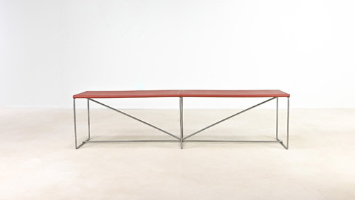 Pair of minimalist Benches, Leather and Steel. C.1980