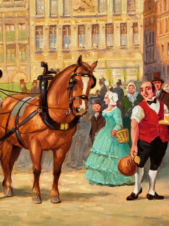 Quadro "Passeggiata in città"., Dipinti e disegni, Tela (foto 5 di 8)