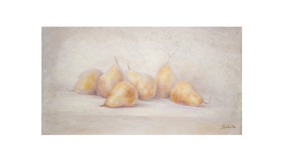 Image 1 of Peinture à l'huile représentant des poires. Nature morte moderne. Nature morte aux fruits. Peinture à l'huile.