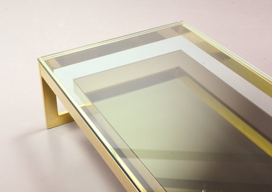 Image 1 of Hollywood Regency Belgo-Chrom Architectural G-Table 23-Carat Goldplated with Glass Tops. Belgium, 1970s. 