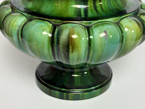 Image 1 of Beautiful Big Art Nouveau Majolica Jardiniere in High Gloss Green Tones