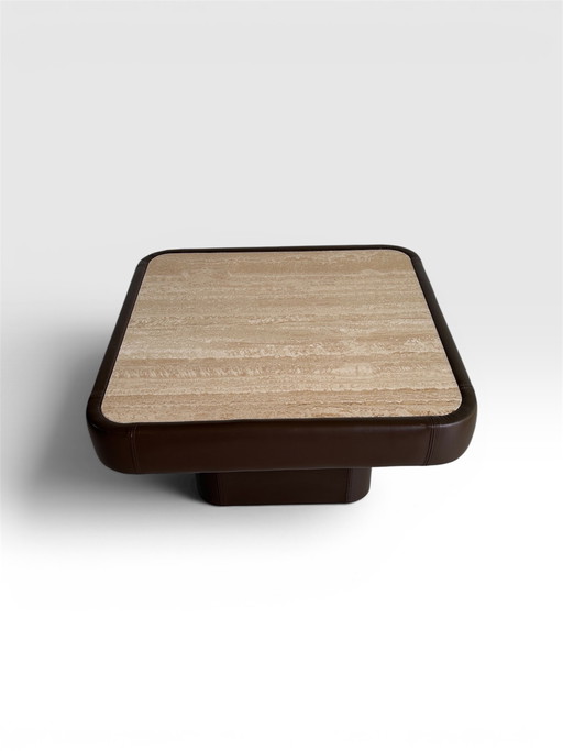 Travertine leather coffee table