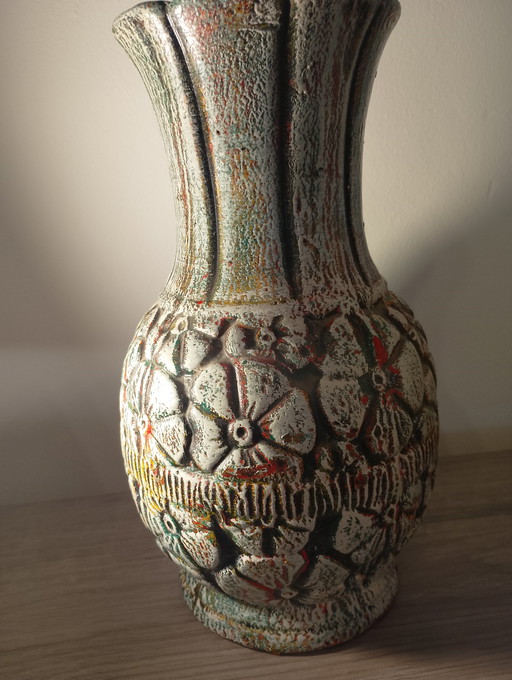 Vintage Fat Lava Roth Keramick vase, model 311, floral relief decoration, Germany