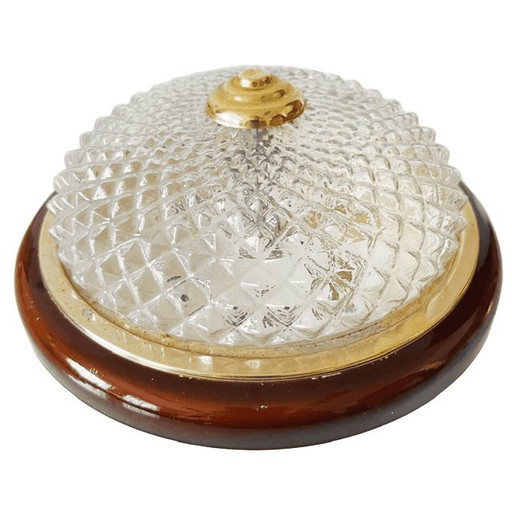 Lámpara de techo pequeña de cristal vintage, color dorado, estilo Hollywood Regency de los años 60. – plafondlampen, Brass