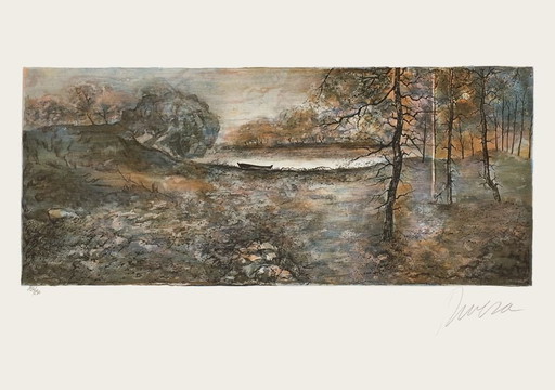 Antonio RIVERA Paysage d'hiver Litografia firmata 1990