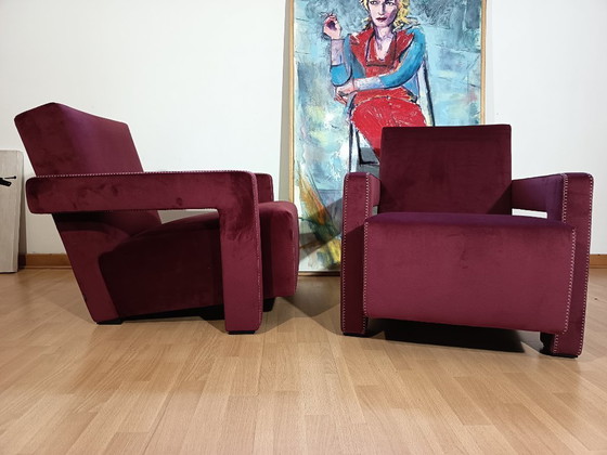 Image 1 of CASSINA 2X Poltrone 637 UTRECHT  (NUOVE MAI USATE) in Velluto 13L Ortigia/Plum con Cuciture in filo Naturale a punta Cavallo