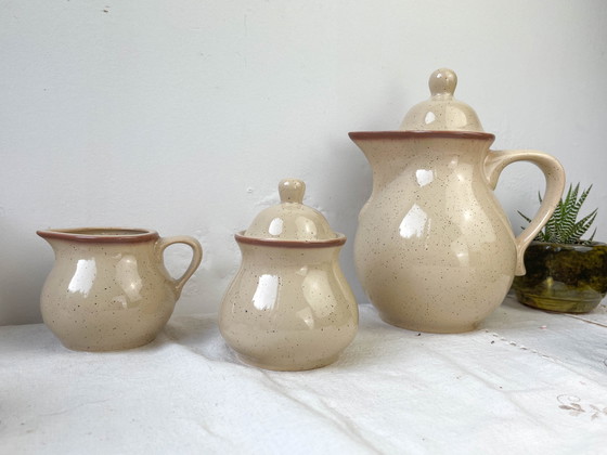 Image 1 of Gespikkeld Steengoed Koffieservies Tulowice Stijl Mid Century 20e eeuw