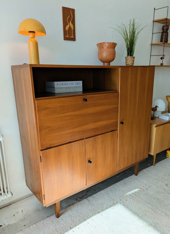 Image 1 of Vintage teakhouten highboard, secretaire 