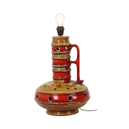 Large Lamp Base Red and Yellow Ceramic