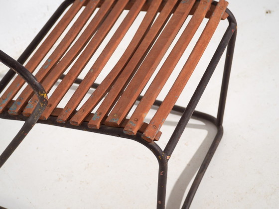 Antieke buitenstoel met armleuningen (ca. 1920), Tuinstoelen, Hout, IJzer, Bruin, Vintage (foto 32 van 34)