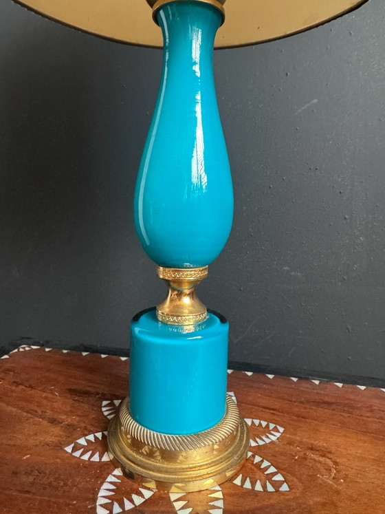 Lampe opaline turquoise laiton années 60, Verre (photo 4 sur 13)