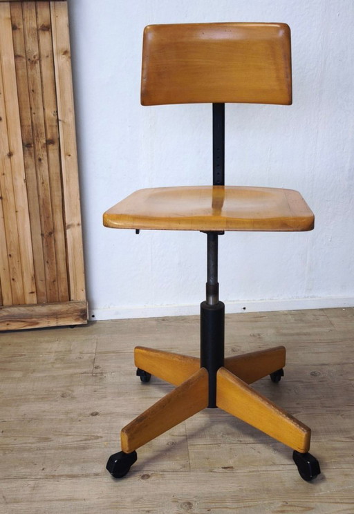 Chaise de bureau/Chaise d'architecte Stoll Giroflex, design industriel des années 50, style Bauhaus