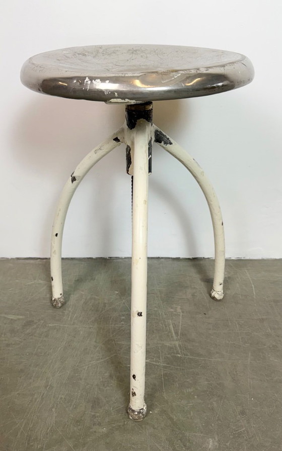 Image 1 of White Industrial Iron Stool, 1960s