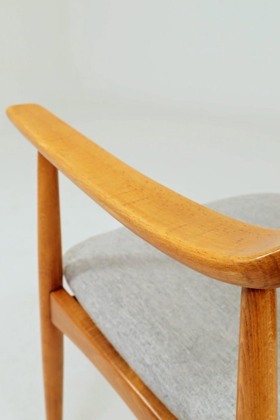 Image 1 of Fauteuil scandinave vintage en tissu laine gris pierre - entièrement restauré, années 1970