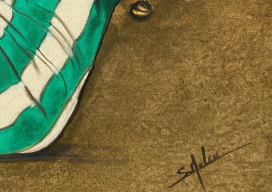 Image 1 of Sandra Melin, De Nar, gebaseerd op Norman Rockwell. Acrylverf op canvas/spieraam.