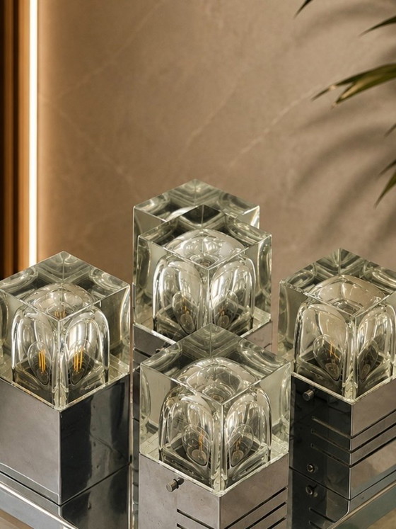 Image 1 of Mid-Century Modern Chrome and Textured Glass Sconce / Flush Mount Ceiling Lamp by Gaetano Sciolari, 1960s