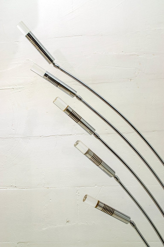 Image 1 of Midcentury Italian Arched Floor Lamp 5 Lights Chrome Metal and Lucite, 1960s