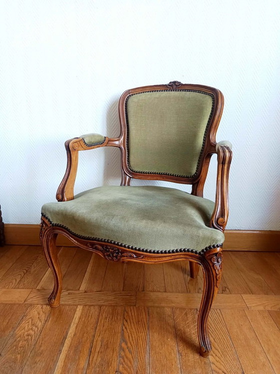 Image 1 of Louis XV groene cabriolet fauteuil
