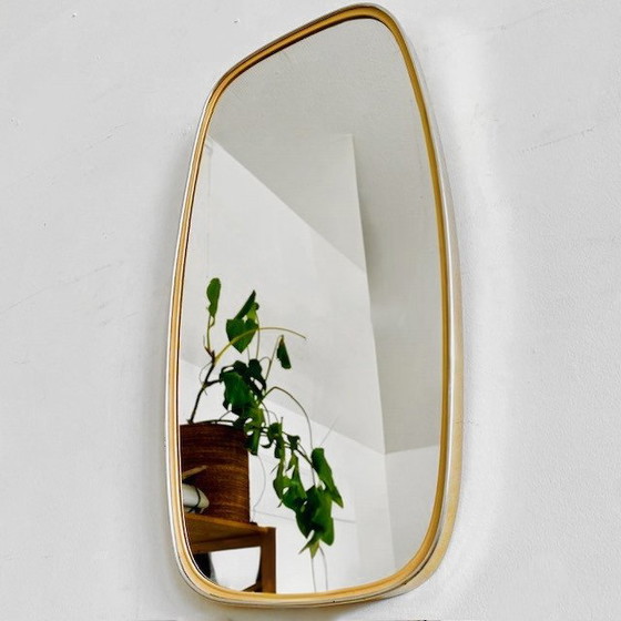 Image 1 of Mid - Century asymmetrical mirror brass 1950s