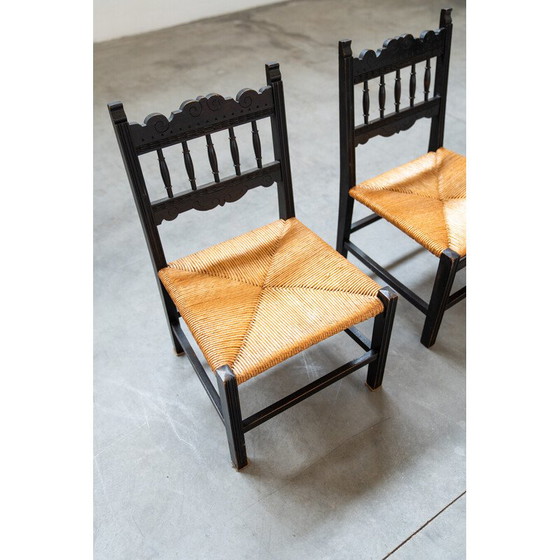 Image 1 of Pair of vintage low bedroom chairs in ash and woven rice straw, Italy 1960