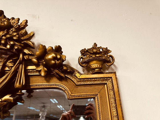Large Antique Golden Baroque Mirror with Crest – Glass (photo 9 of 14)